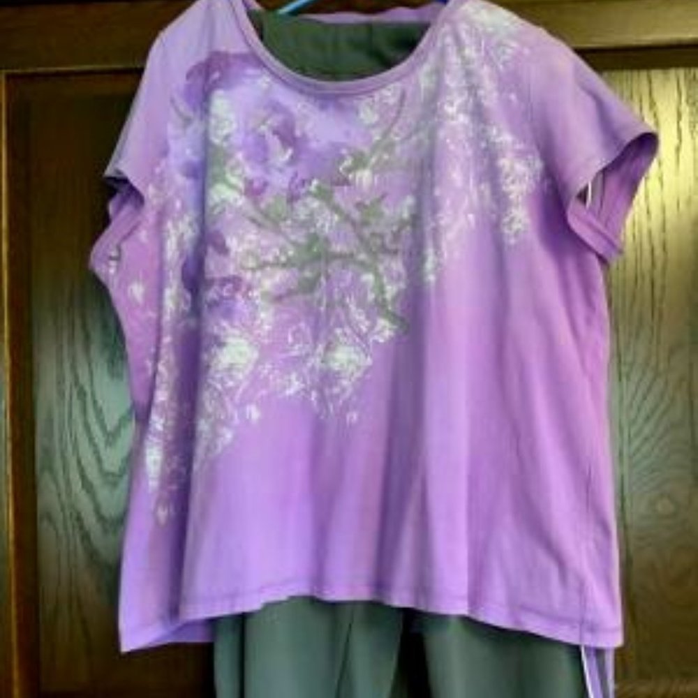 Violet/Light Purple - Gray Pants  Capri Set - 2X